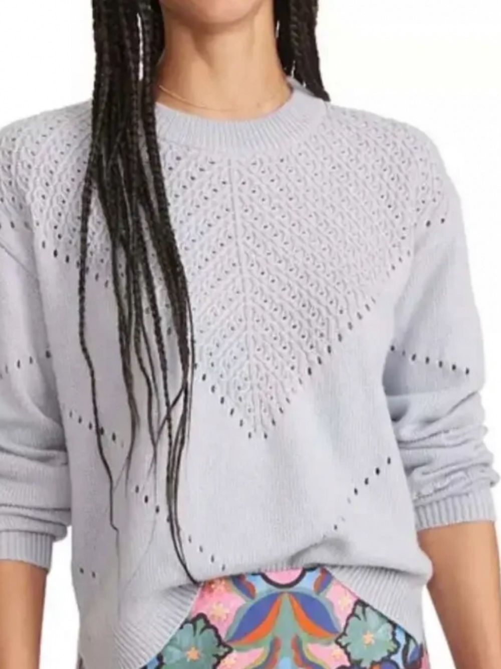Marine Layer Olivia Crewneck Sweater in Slate Blue Pointelle Knit
